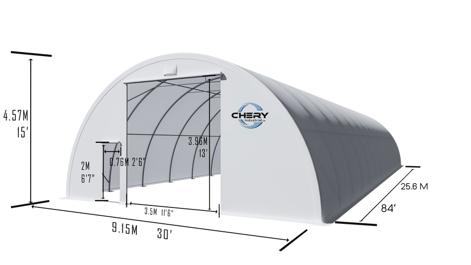 Single Truss Round M Model Storage Shelter W30'xL84'xH15'