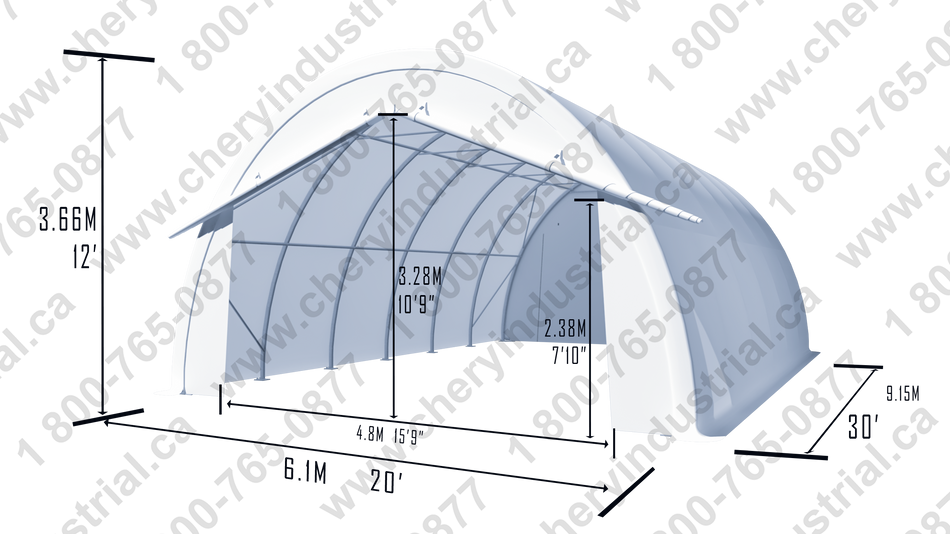 Gold Mountain Single Truss Round Storage Shelter W20'xL30'xH12' - 300g PE 5ft Arch space