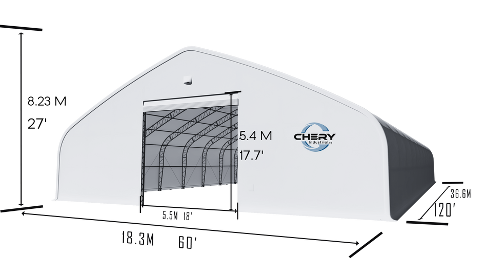 Double Truss Peak M Model Storage Shelter W60'xL120'xH27'