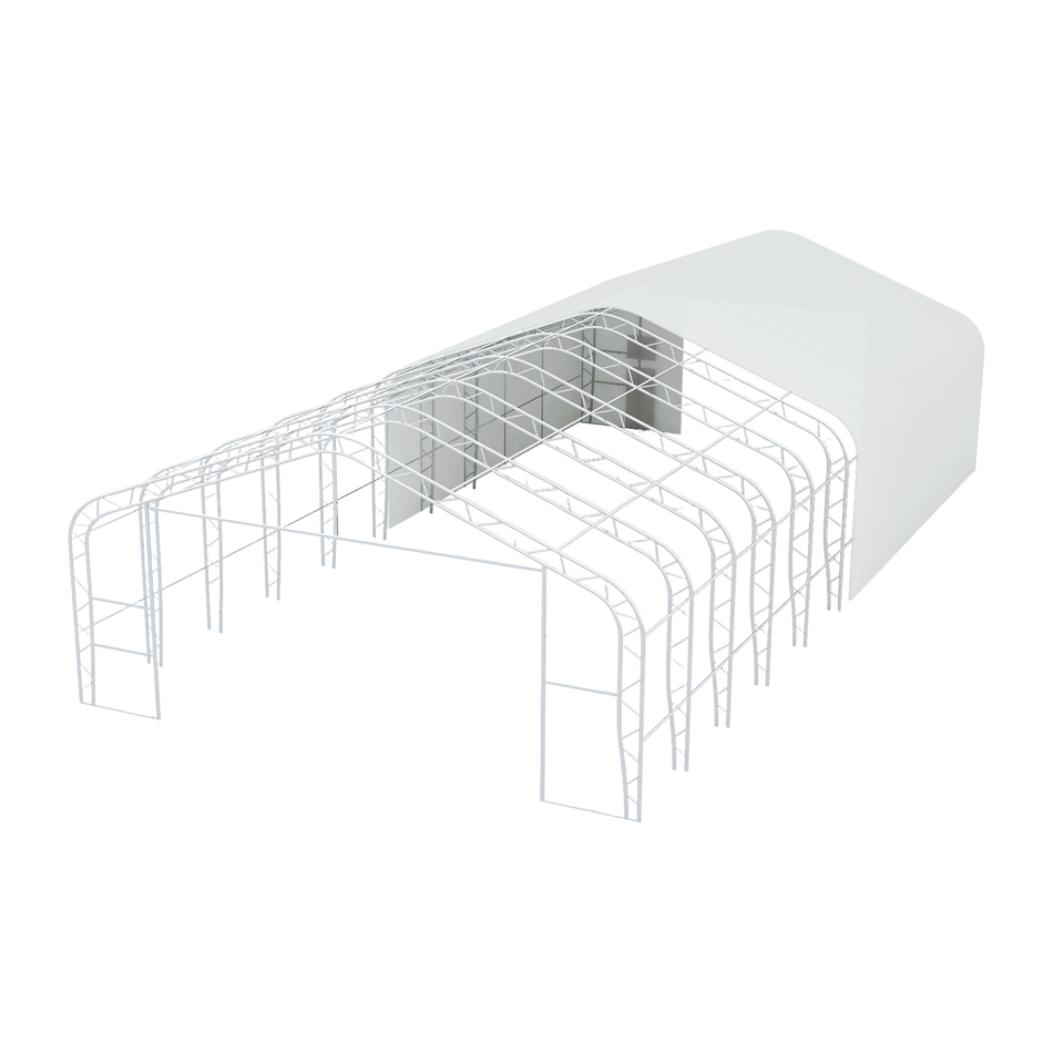 Double Truss Peak M Model Storage Shelter W50'xL100'xH23'
