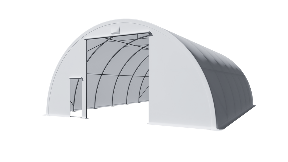 Single Truss Round M Model Storage Shelter W30'xL64'xH15'
