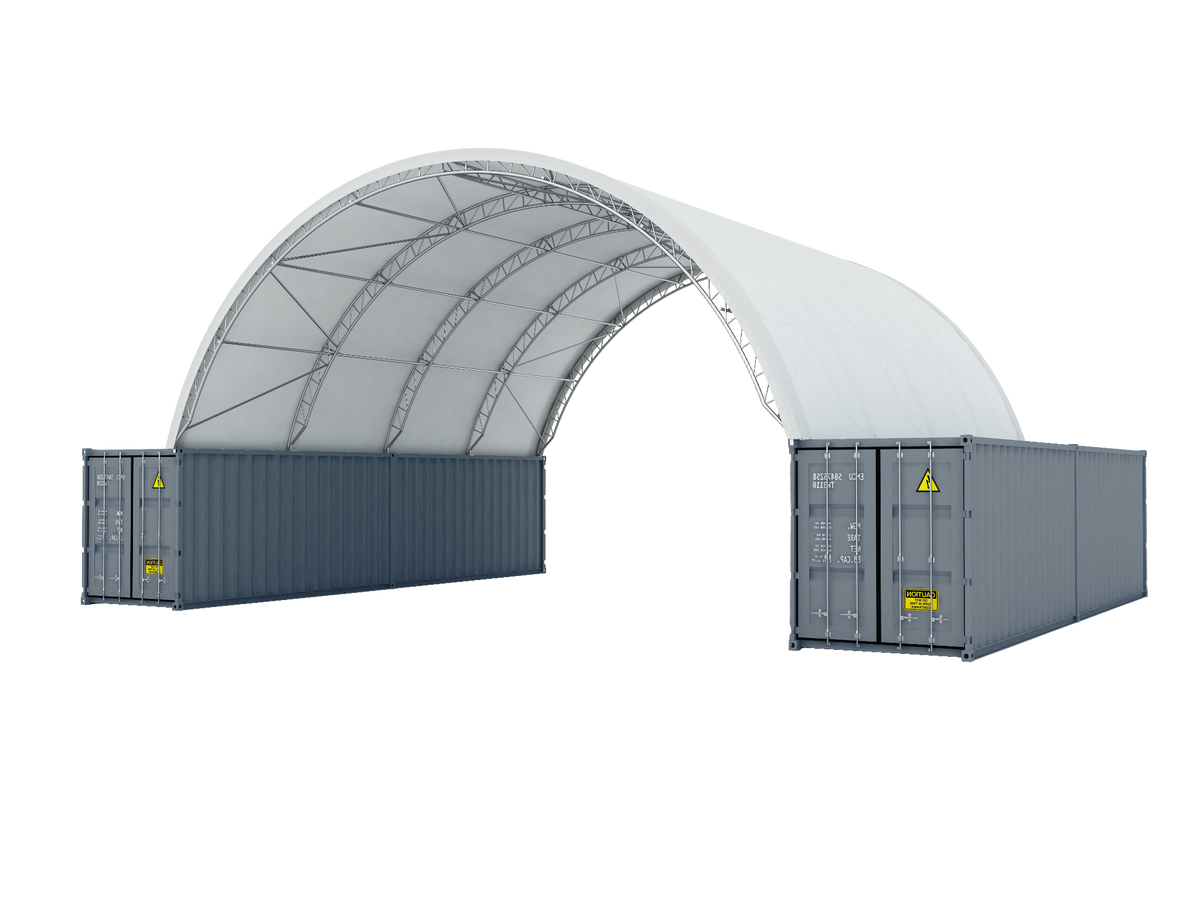 Container Cap Supporting Three Containers Double Truss Shipping Container Canopy Shelter 40'x40'x15' - Model M ...