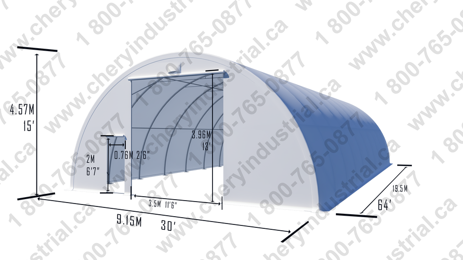 Gold Mountain Single Truss Round Storage Shelter W30'xL64'xH15' 4FT - 500g PVC