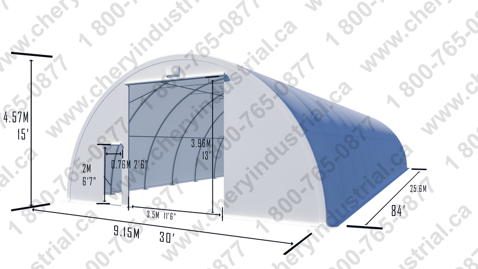 Gold Mountain Single Truss Round Storage Shelter W30'xL84'xH15' 4FT - 500g PVC