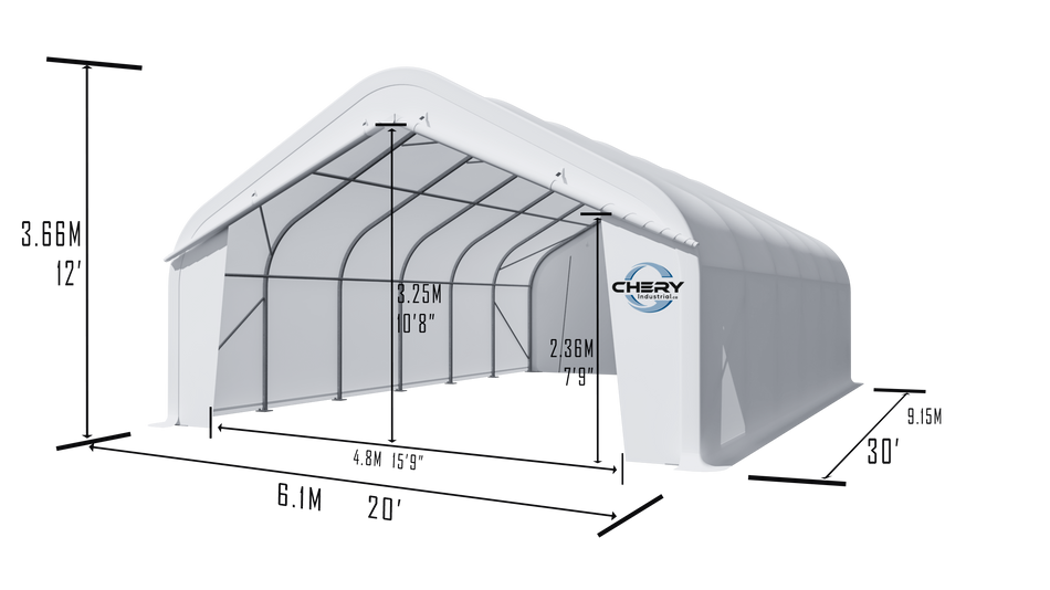 Single Truss Peak M Model Storage Shelter W20'xL30'xH12'