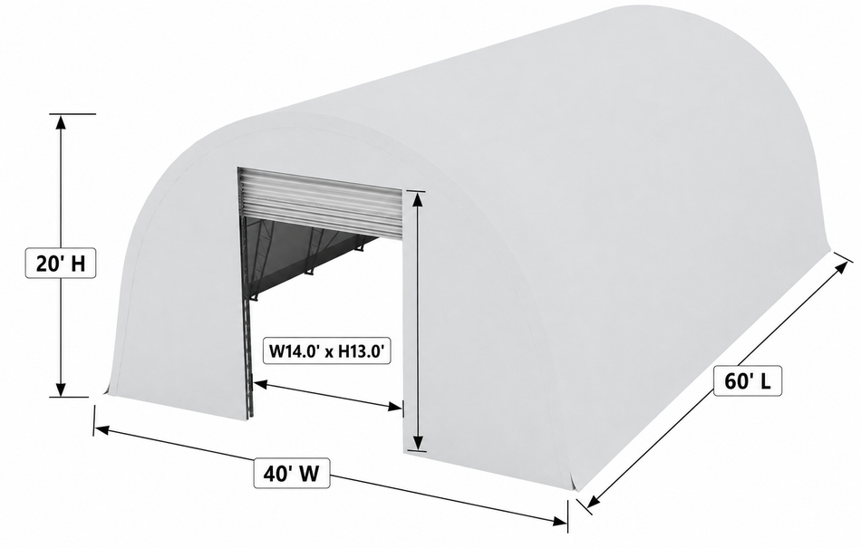 Double Truss Round M Model Storage Shelter W40'xL60'xH22'