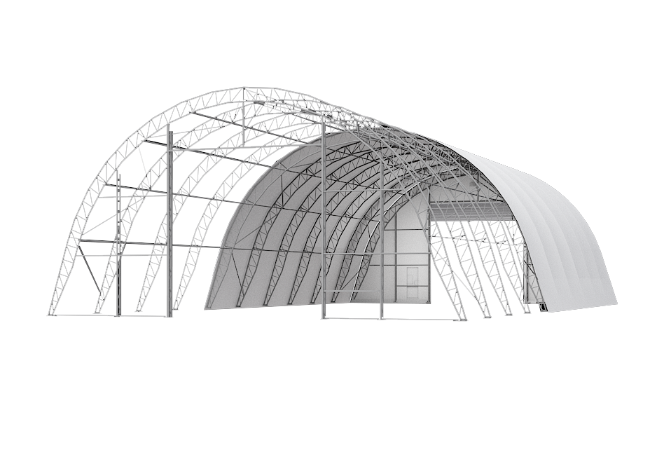 Double Truss Round M Model Storage Shelter W50'xL100'xH25'