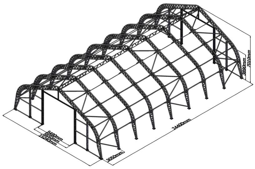 Double Truss Peak M Model Storage Shelter W50'xL80'xH23'
