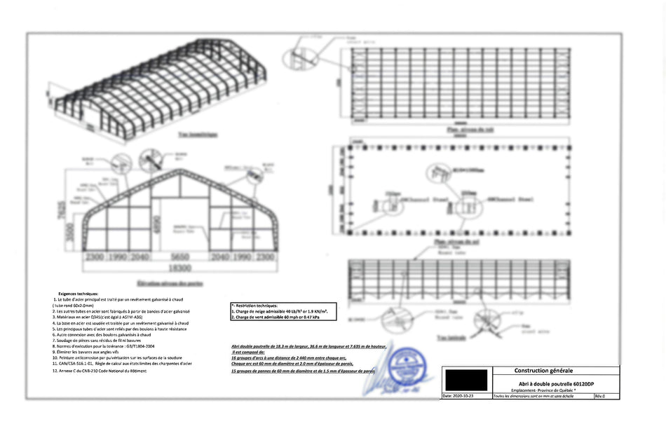 Gold Mountain Double Truss Peak Storage Shelter-W60'xL120'xH25' 8ft Arch spacing