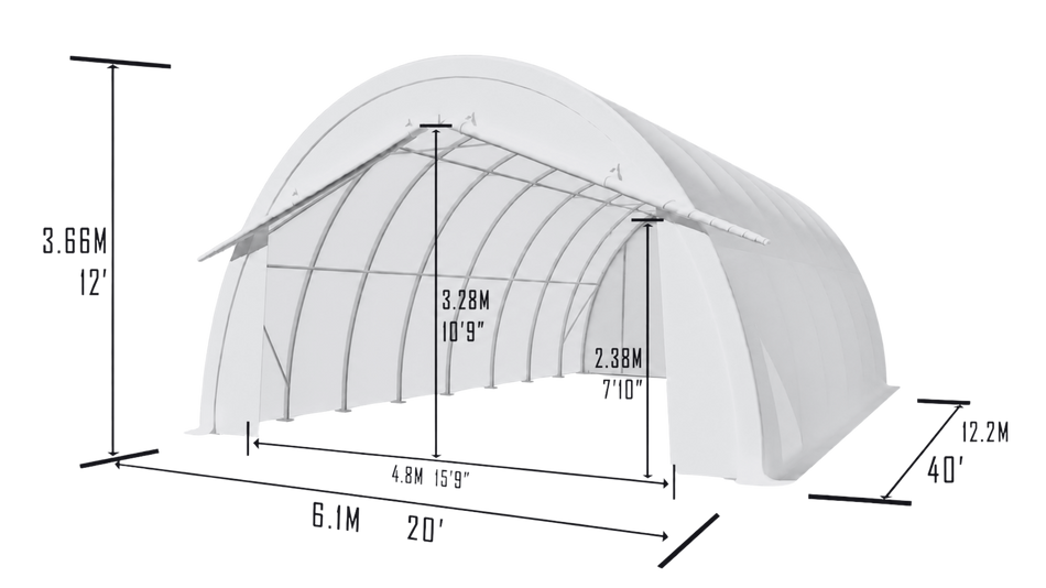 Gold Mountain Single Truss Round Storage Shelter W20'xL40'xH12'