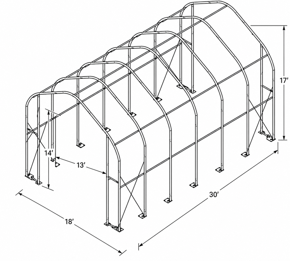 Abri d’entreposage à charpente et toit en pointe W18' × L30' × H17'