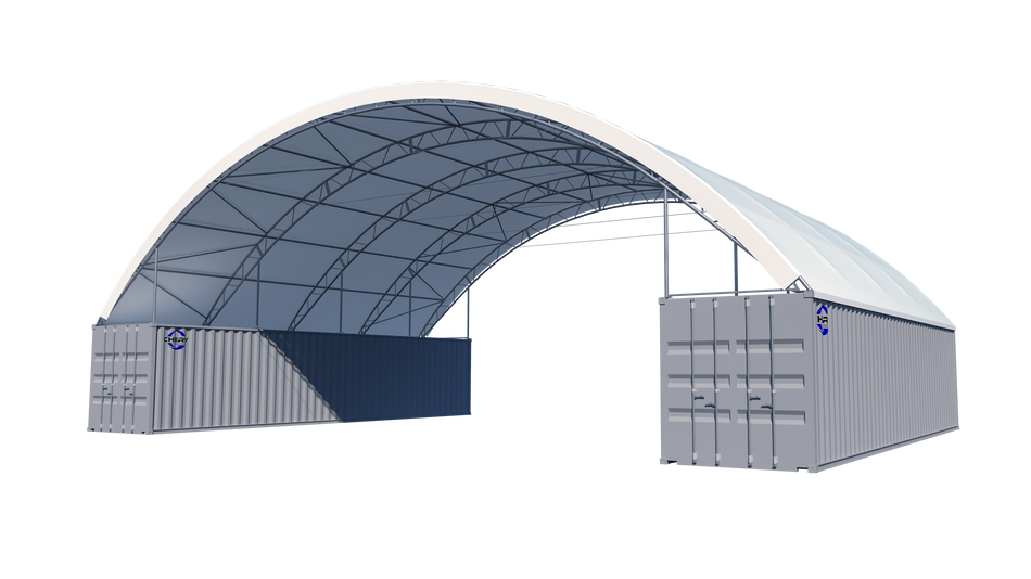 Double Truss Shipping Container Canopy Shelter 60'x40'x22' - Model M - 750g PVC