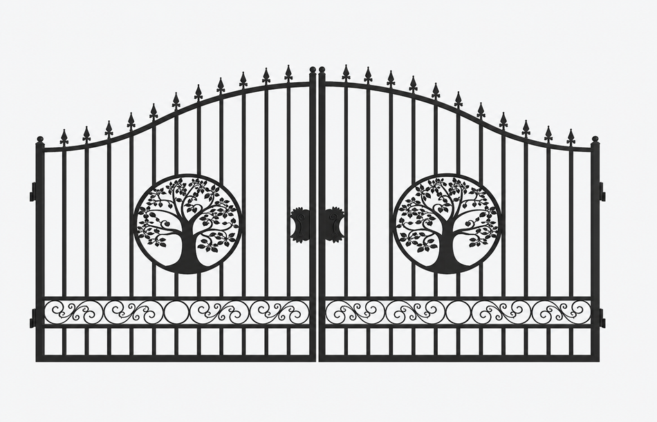 Greatbear Dual Swing Wrought Iron Gate with Pattern "Tree"