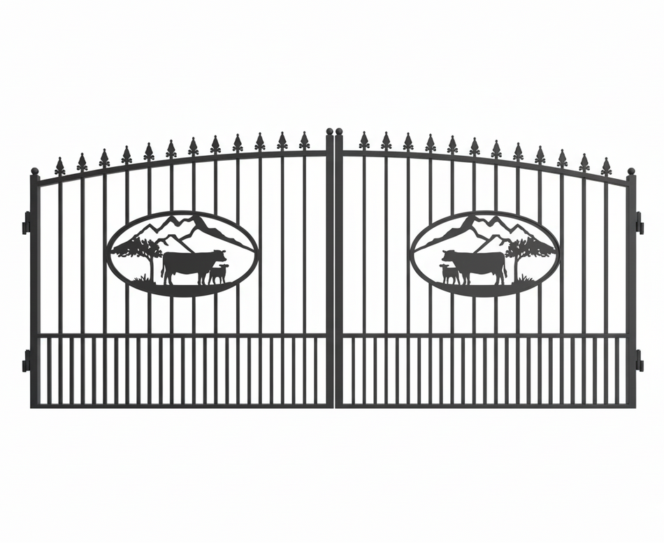 Greatbear Dual Swing Wrought Iron Gate with Pattern "Ox"