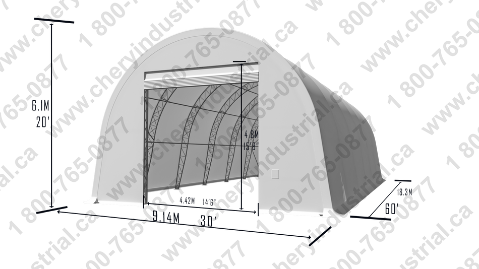 Double Truss Round M Model Storage Shelter W30'xL60'xH20'