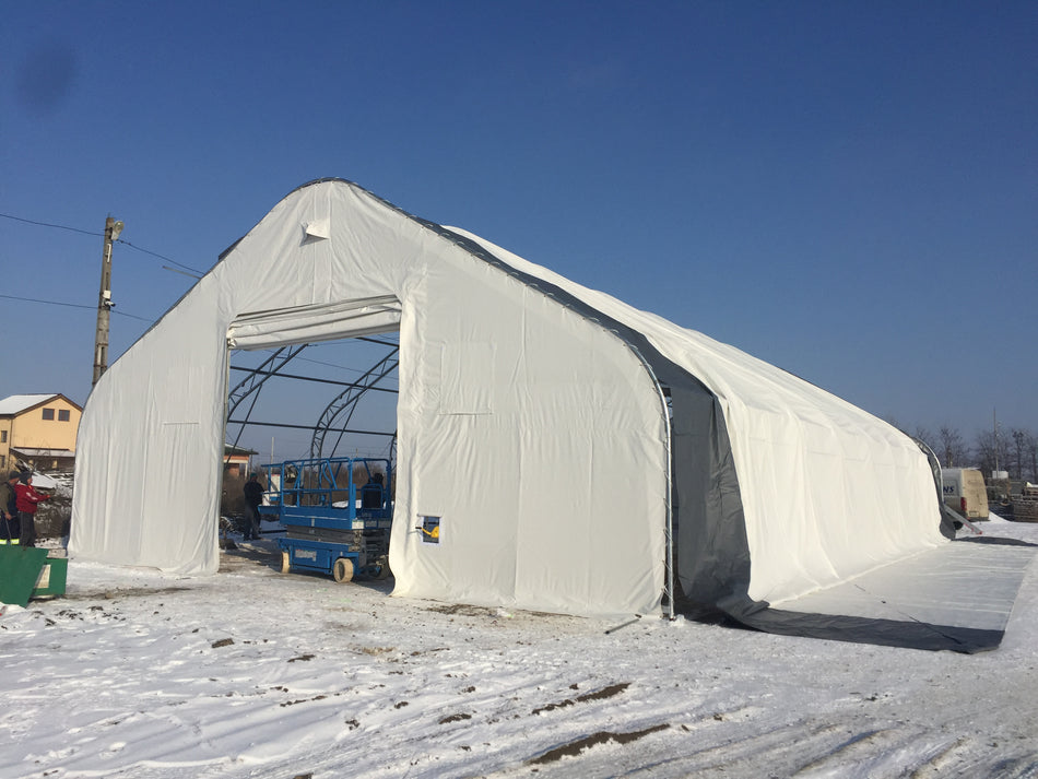 Gold Mountain Double Truss Peak Storage Shelter-W60'xL120'xH25' 8ft Arch spacing