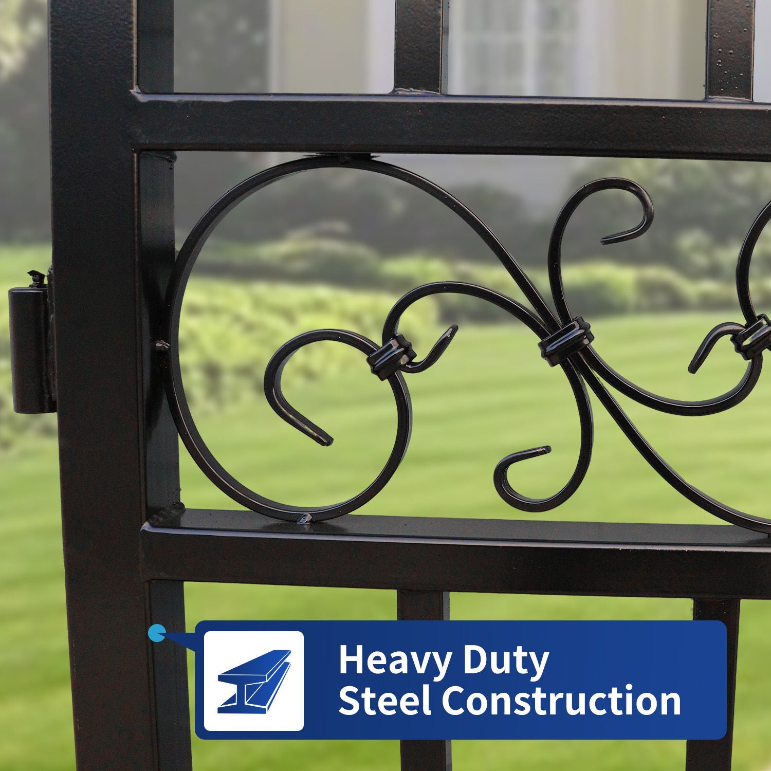 Welded scrollwork detail on Greatbear wrought iron driveway gate