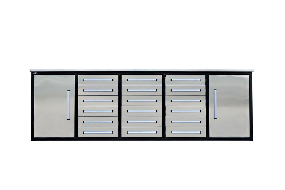 Steelman 10' Stainless Steel Garage Cabinet Workbench (18 Drawers & 2 Cabinets)