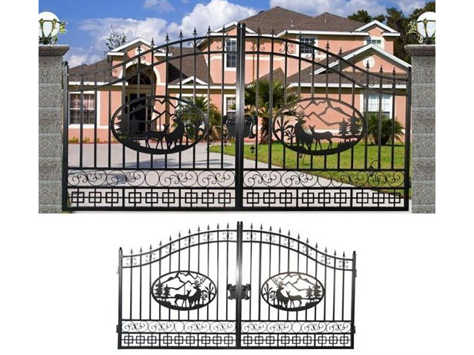 Greatbear Dual Swing Wrought Iron Gate for Driveway